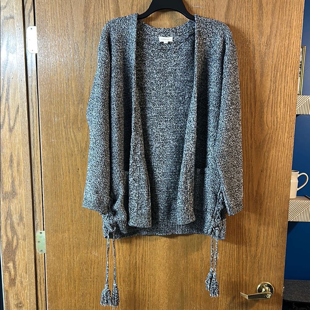 Crescent Small Oversized Black and White Knit Cardigan with Tassels